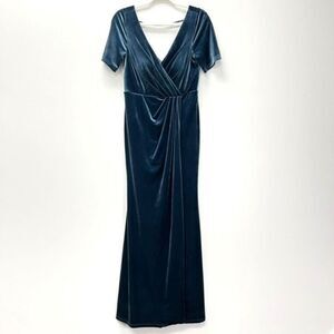 Revelry Giselle Desert Blue Velvet Faux Wrap Maxi Gown Size 6